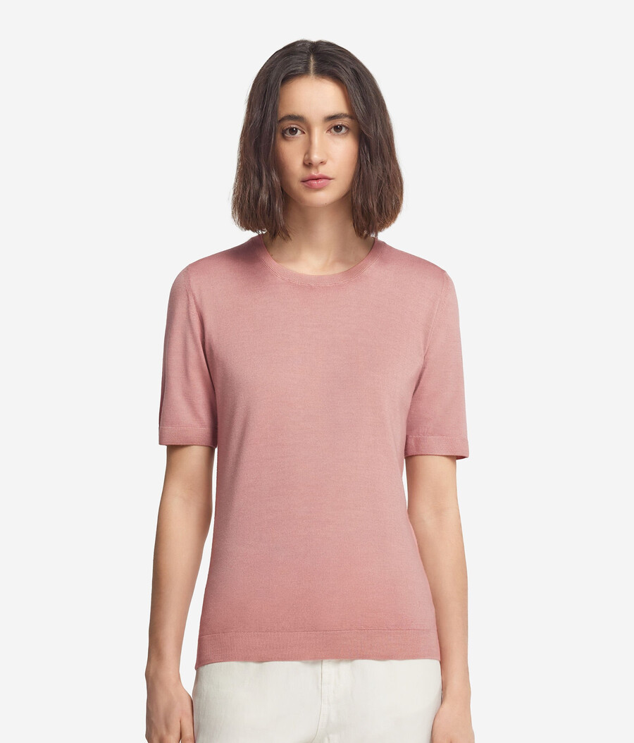 maglia girocollo a maniche corte in cashmere ultrafine
