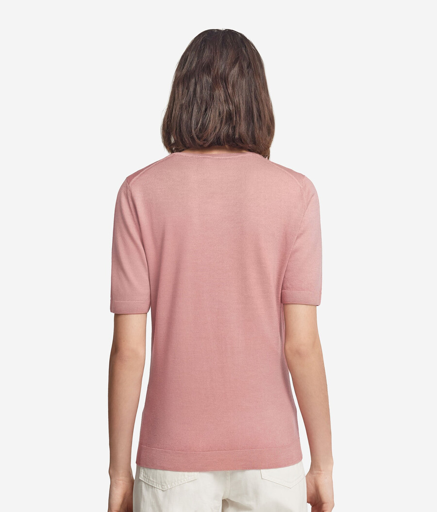 maglia girocollo a maniche corte in cashmere ultrafine