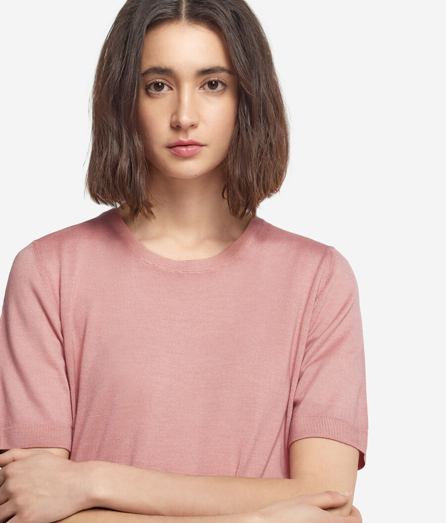 maglia girocollo a maniche corte in cashmere ultrafine