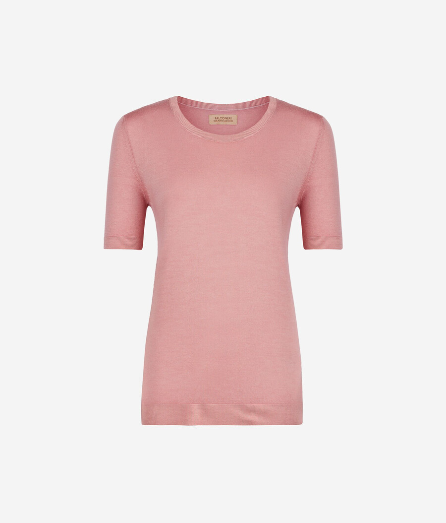 maglia girocollo a maniche corte in cashmere ultrafine