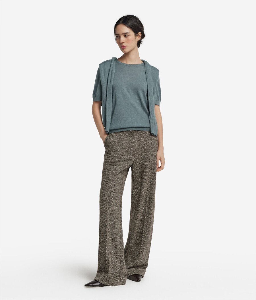 maglia girocollo a maniche corte in cashmere ultrafine
