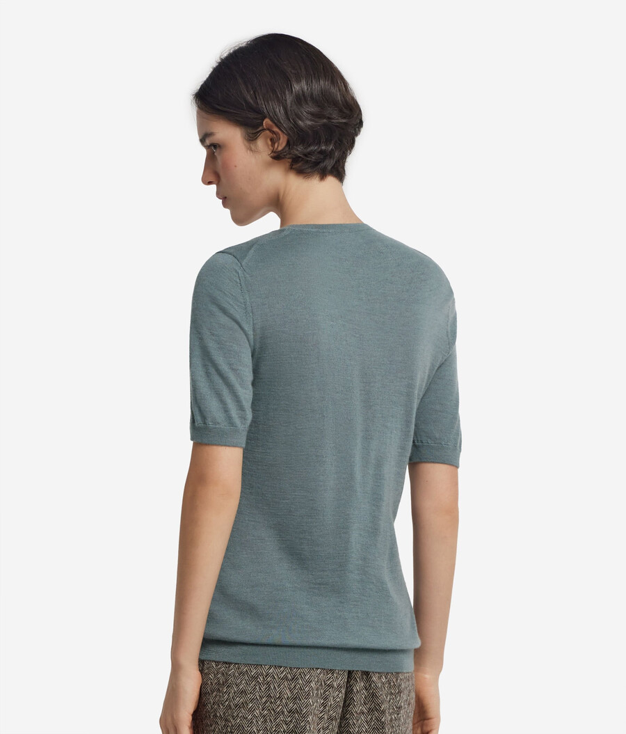 maglia girocollo a maniche corte in cashmere ultrafine
