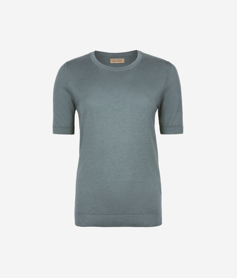 maglia girocollo a maniche corte in cashmere ultrafine