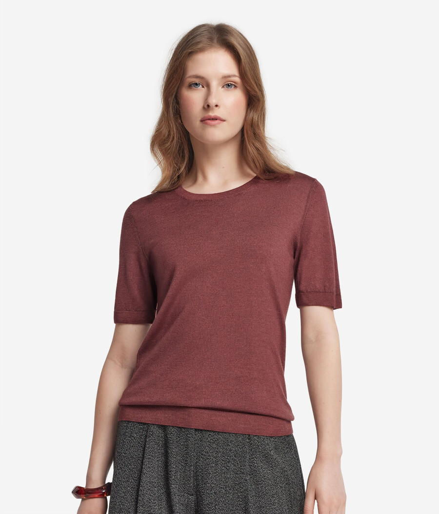 maglia girocollo a maniche corte in cashmere ultrafine