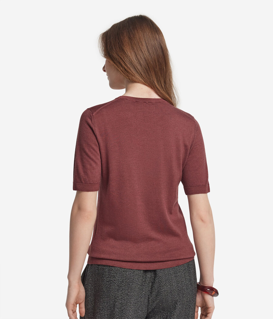 maglia girocollo a maniche corte in cashmere ultrafine