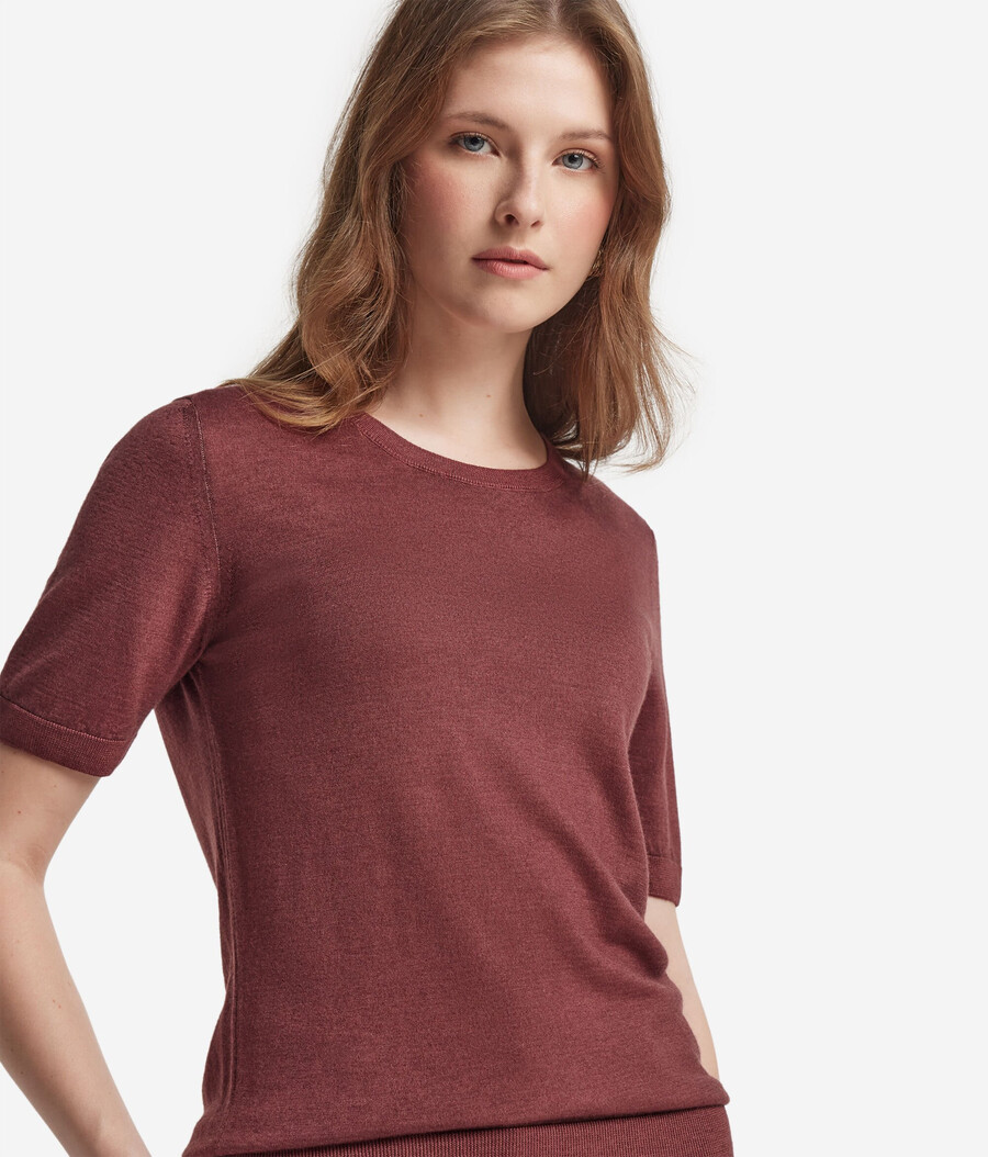 maglia girocollo a maniche corte in cashmere ultrafine