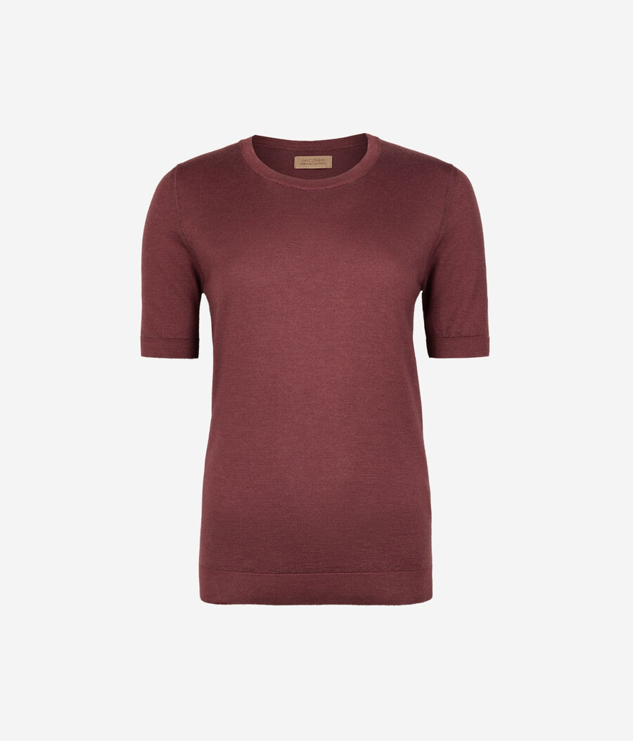 maglia girocollo a maniche corte in cashmere ultrafine