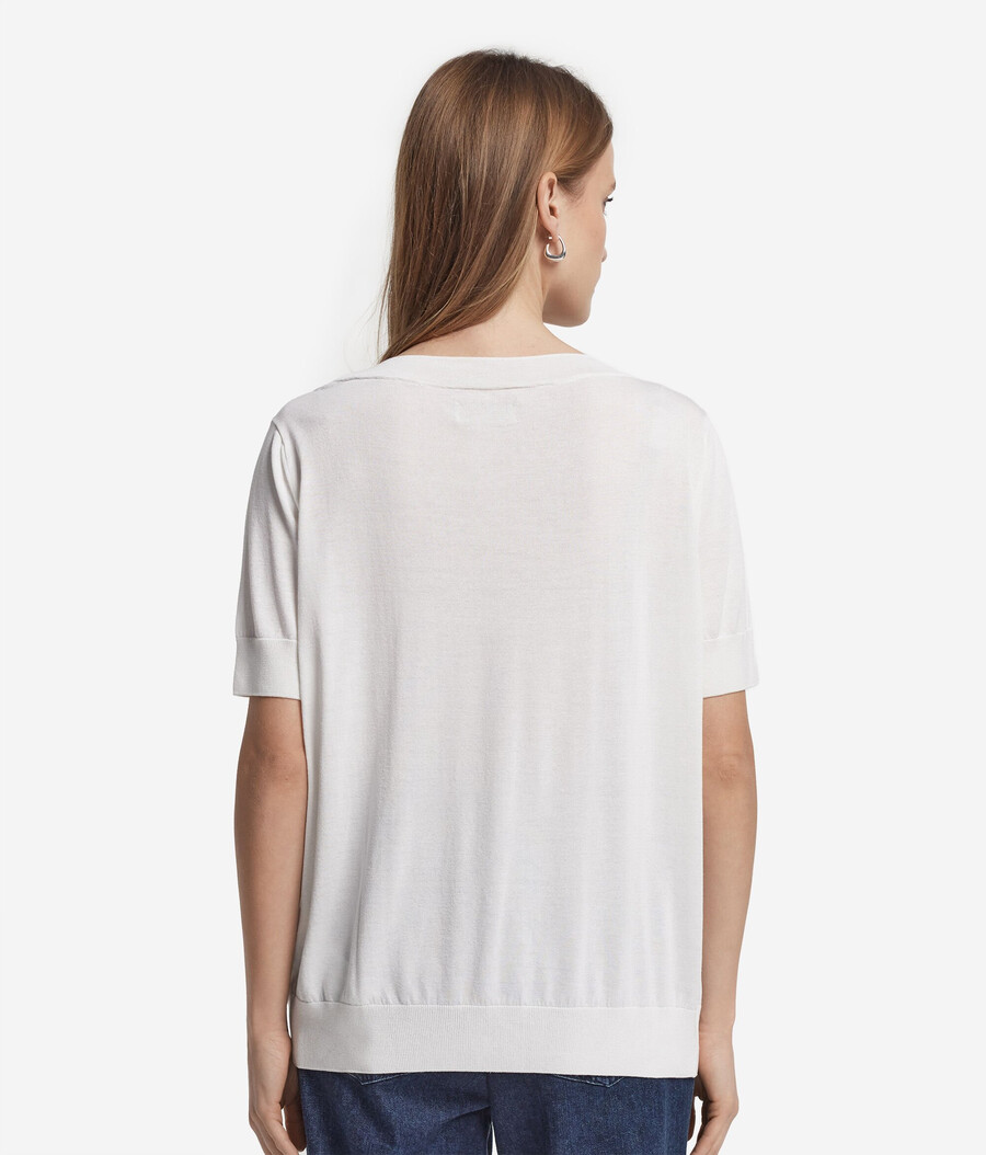 maglione in seta e cotone con scollo a v a maniche corte