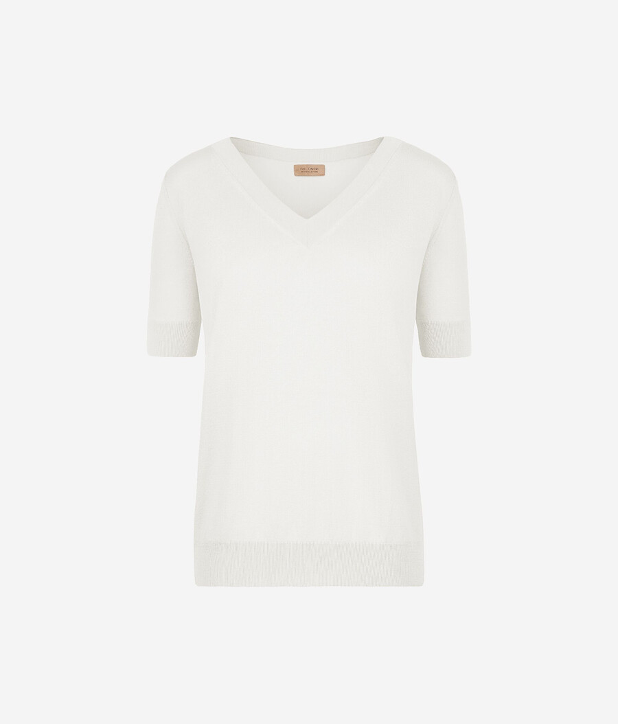 maglione in seta e cotone con scollo a v a maniche corte