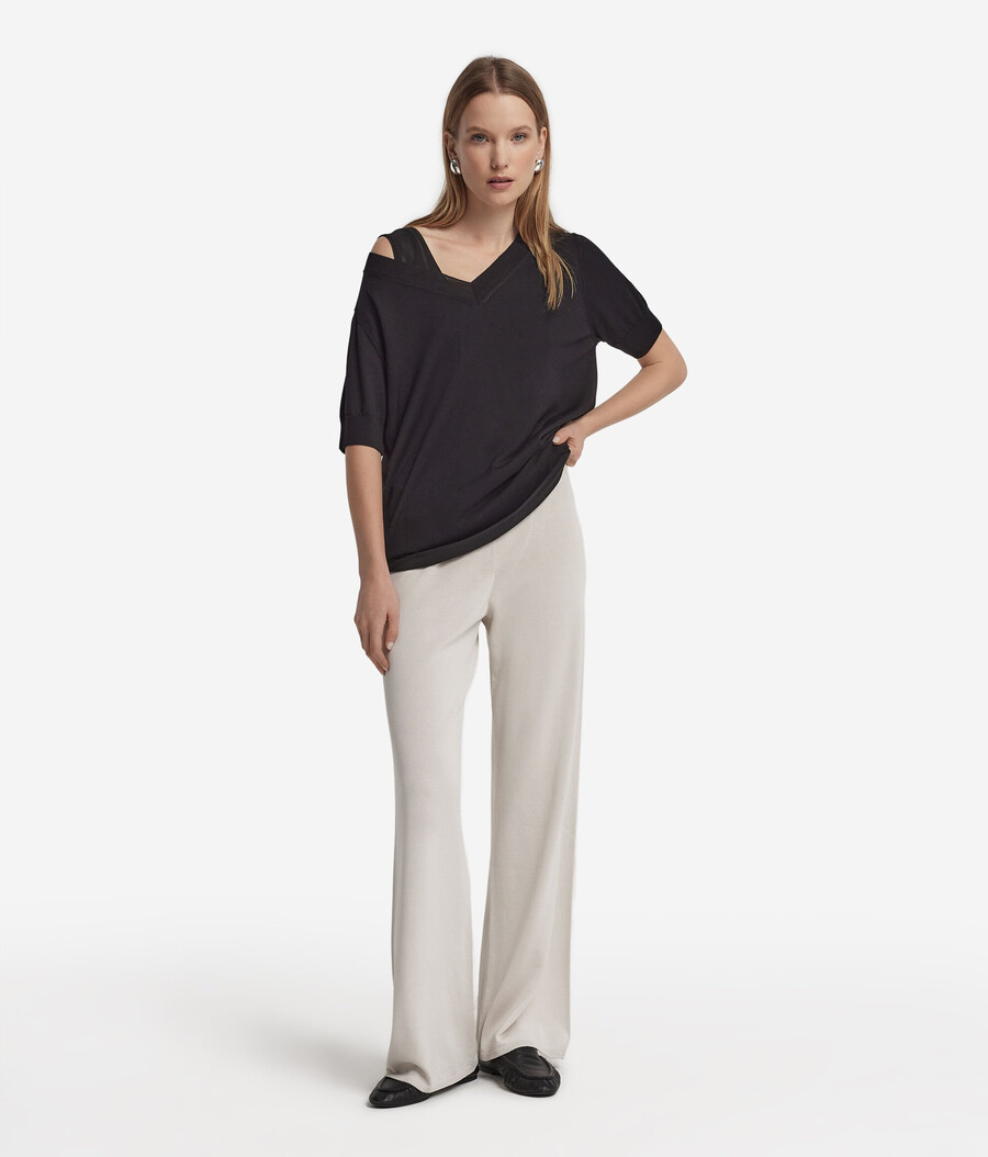 maglione in seta e cotone con scollo a v a maniche corte