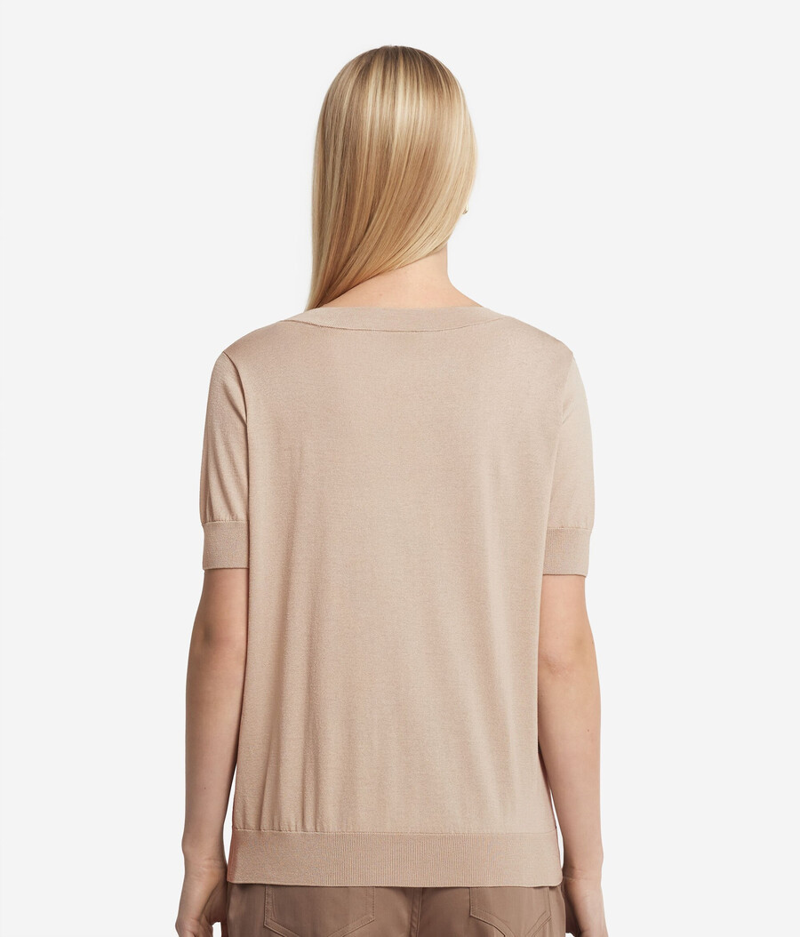 maglione in seta e cotone con scollo a v a maniche corte