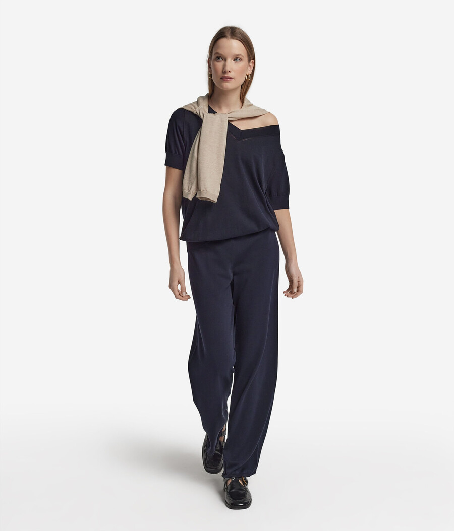 maglione in seta e cotone con scollo a v a maniche corte