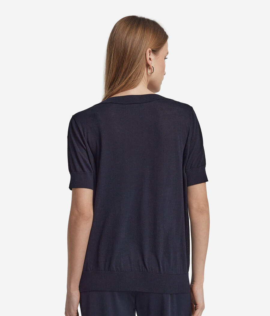 maglione in seta e cotone con scollo a v a maniche corte