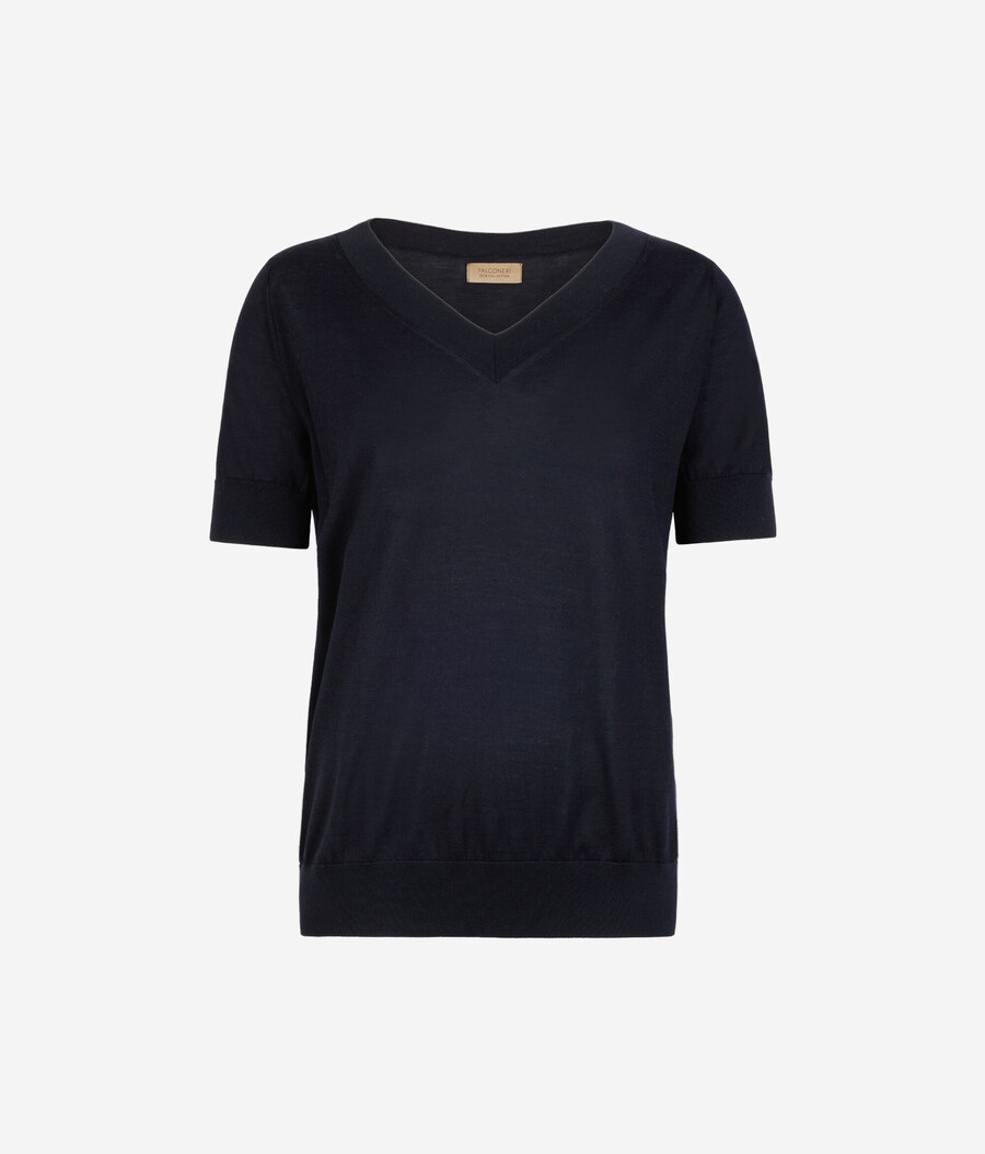 maglione in seta e cotone con scollo a v a maniche corte