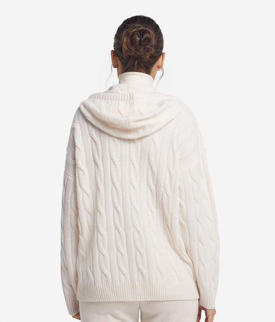 felpa in cashmere ultra morbido con cerniera e lavorazione a trecce