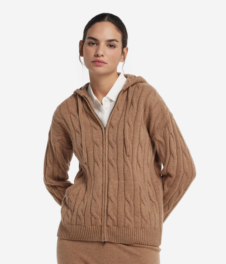 felpa in cashmere ultra morbido con cerniera e lavorazione a trecce