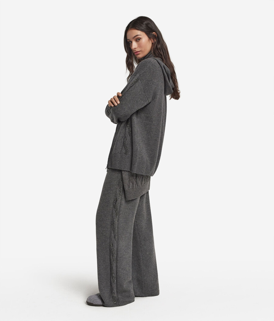 felpa in cashmere ultra morbido con lavorazione a trecce e strass