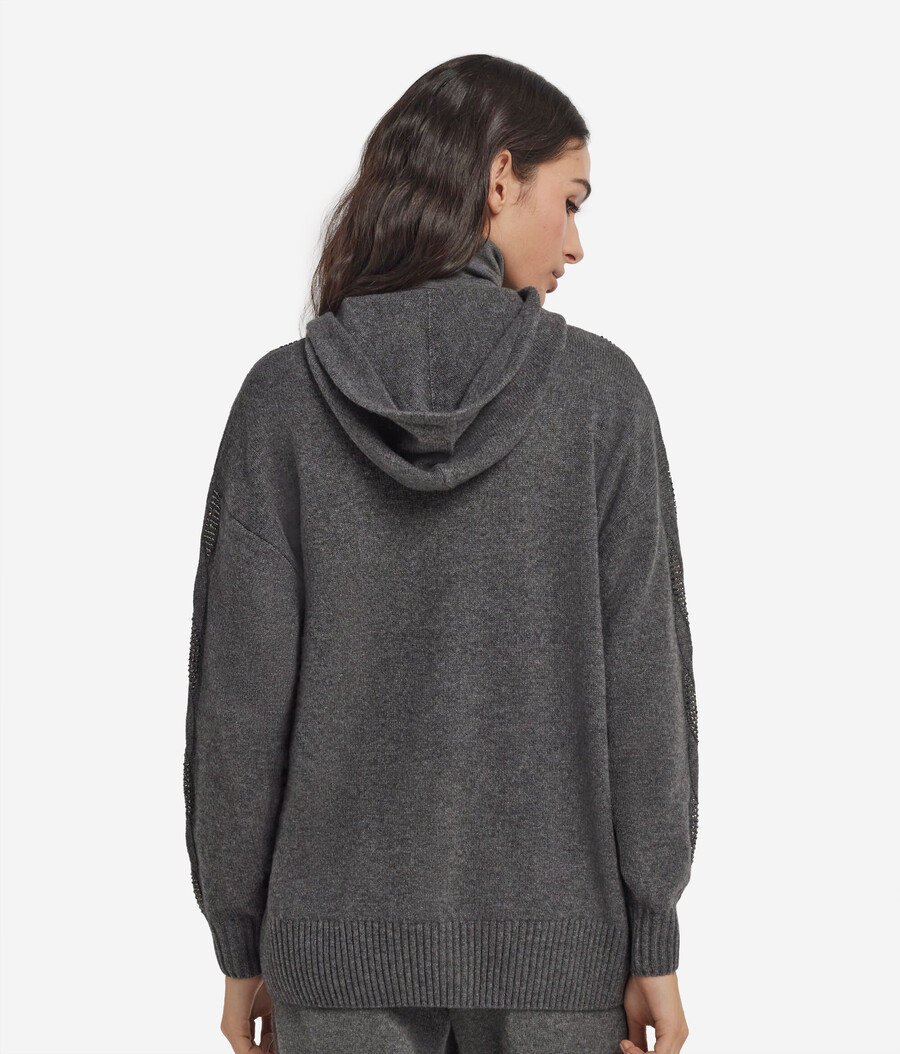 felpa in cashmere ultra morbido con lavorazione a trecce e strass