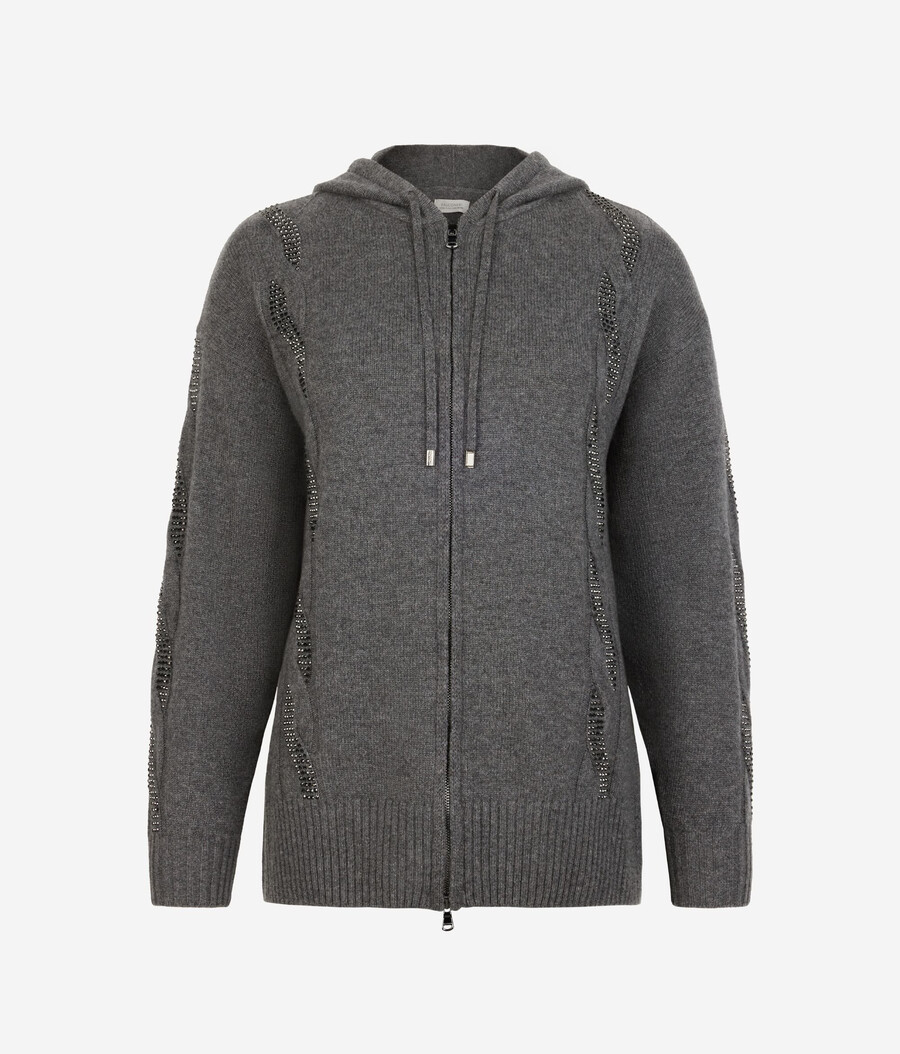 felpa in cashmere ultra morbido con lavorazione a trecce e strass