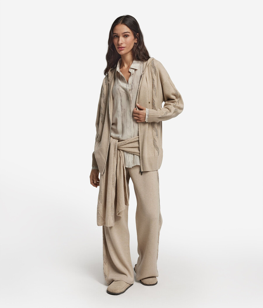 felpa in cashmere ultra morbido con lavorazione a trecce e strass