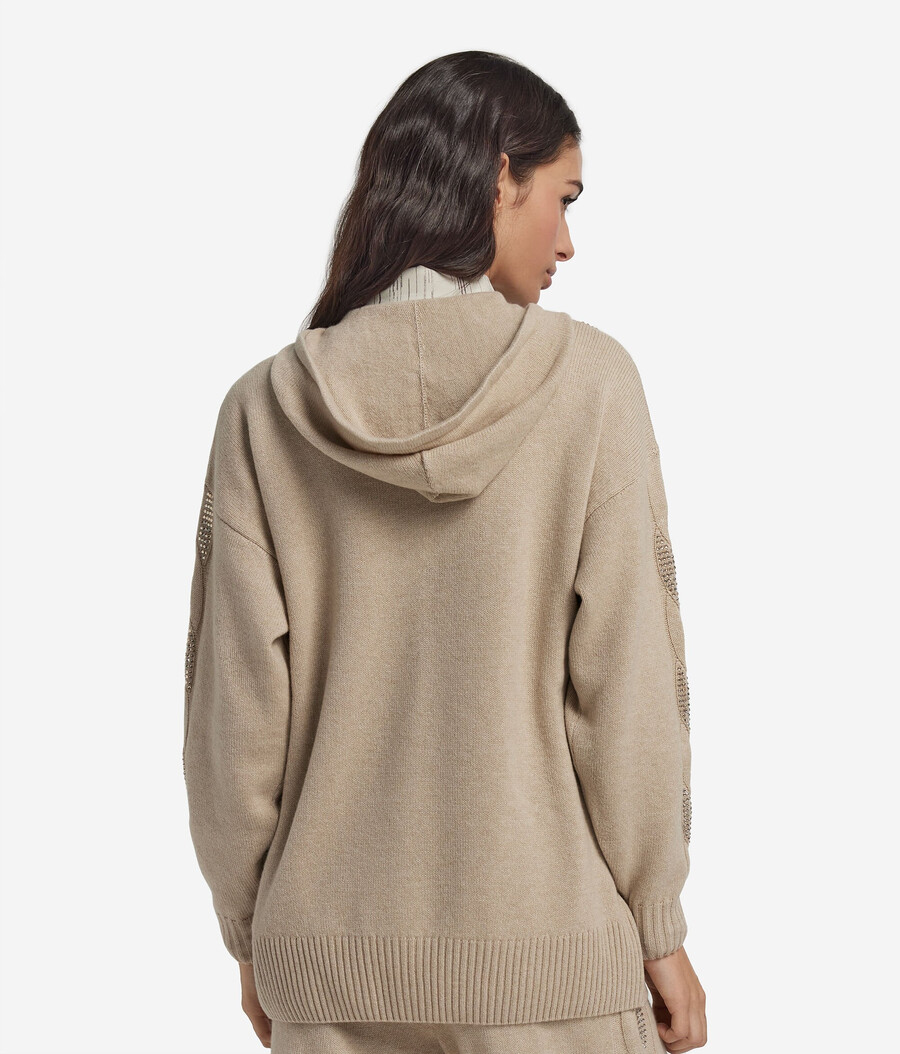 felpa in cashmere ultra morbido con lavorazione a trecce e strass