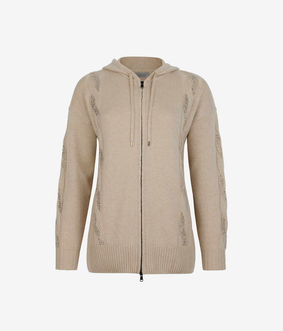 felpa in cashmere ultra morbido con lavorazione a trecce e strass