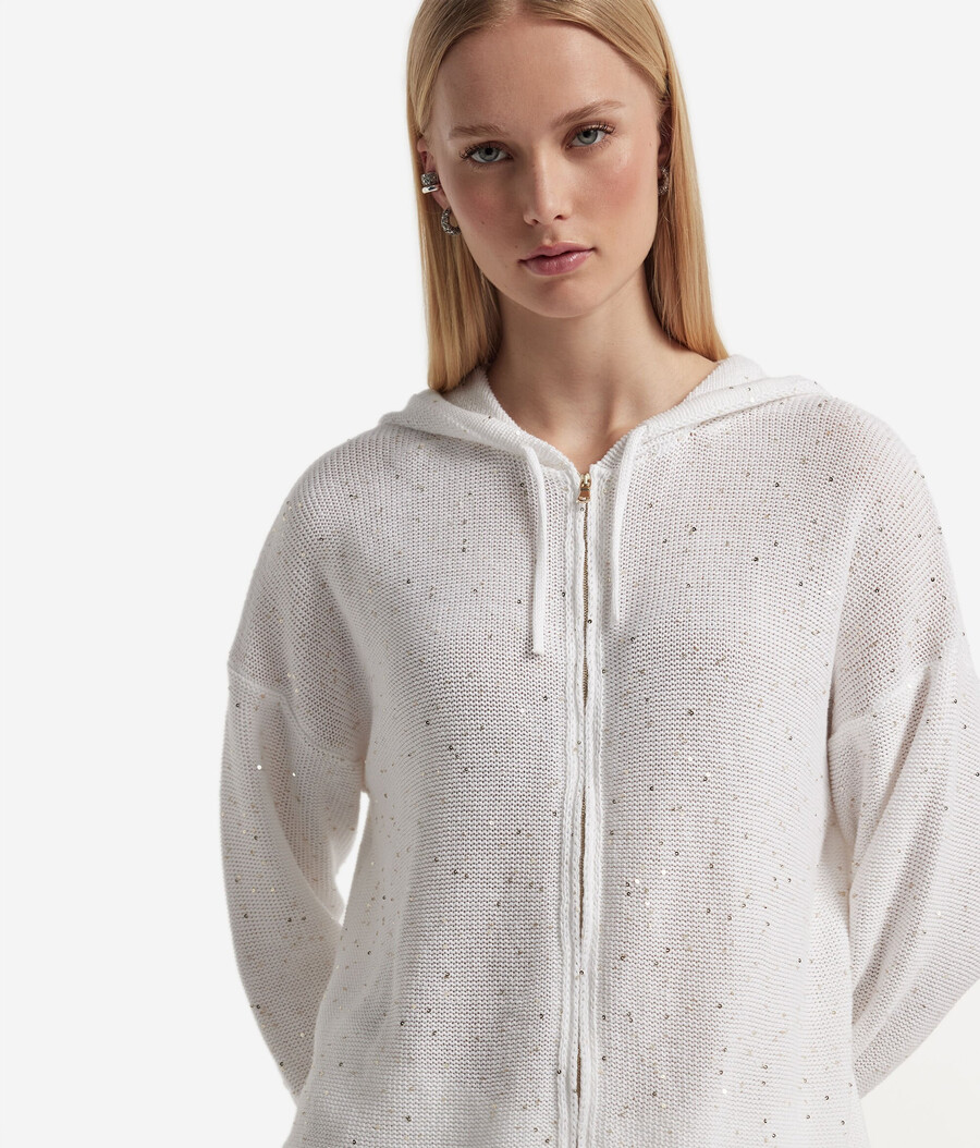 felpa con cappuccio micro-paillettes