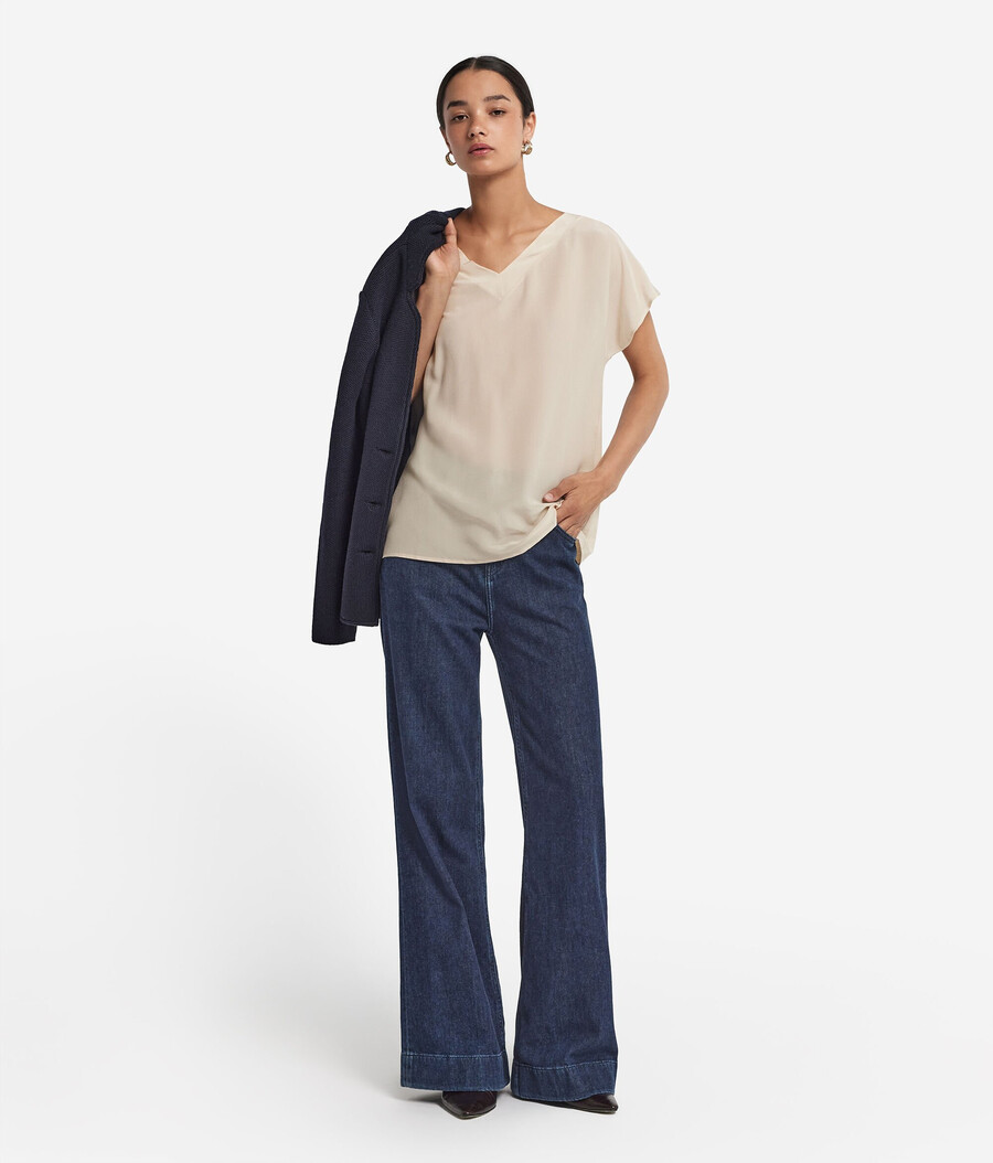 t-shirt kimono in seta con scollo a v