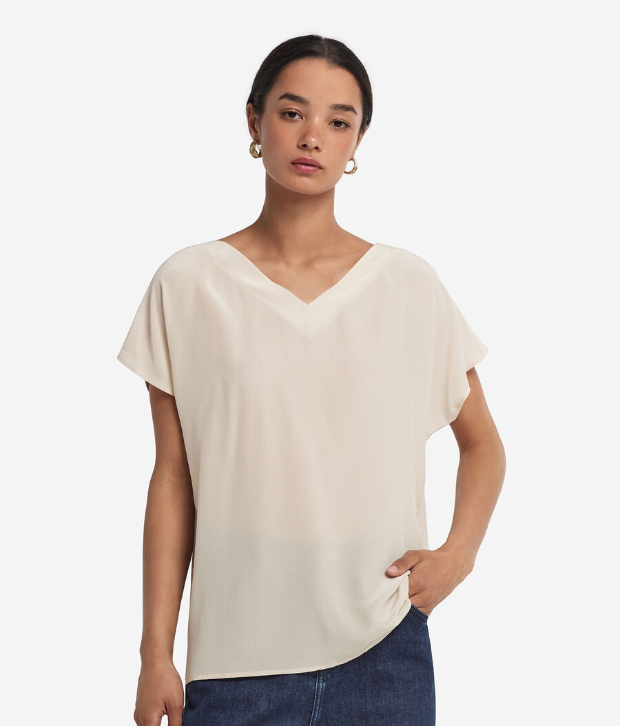 t-shirt kimono in seta con scollo a v