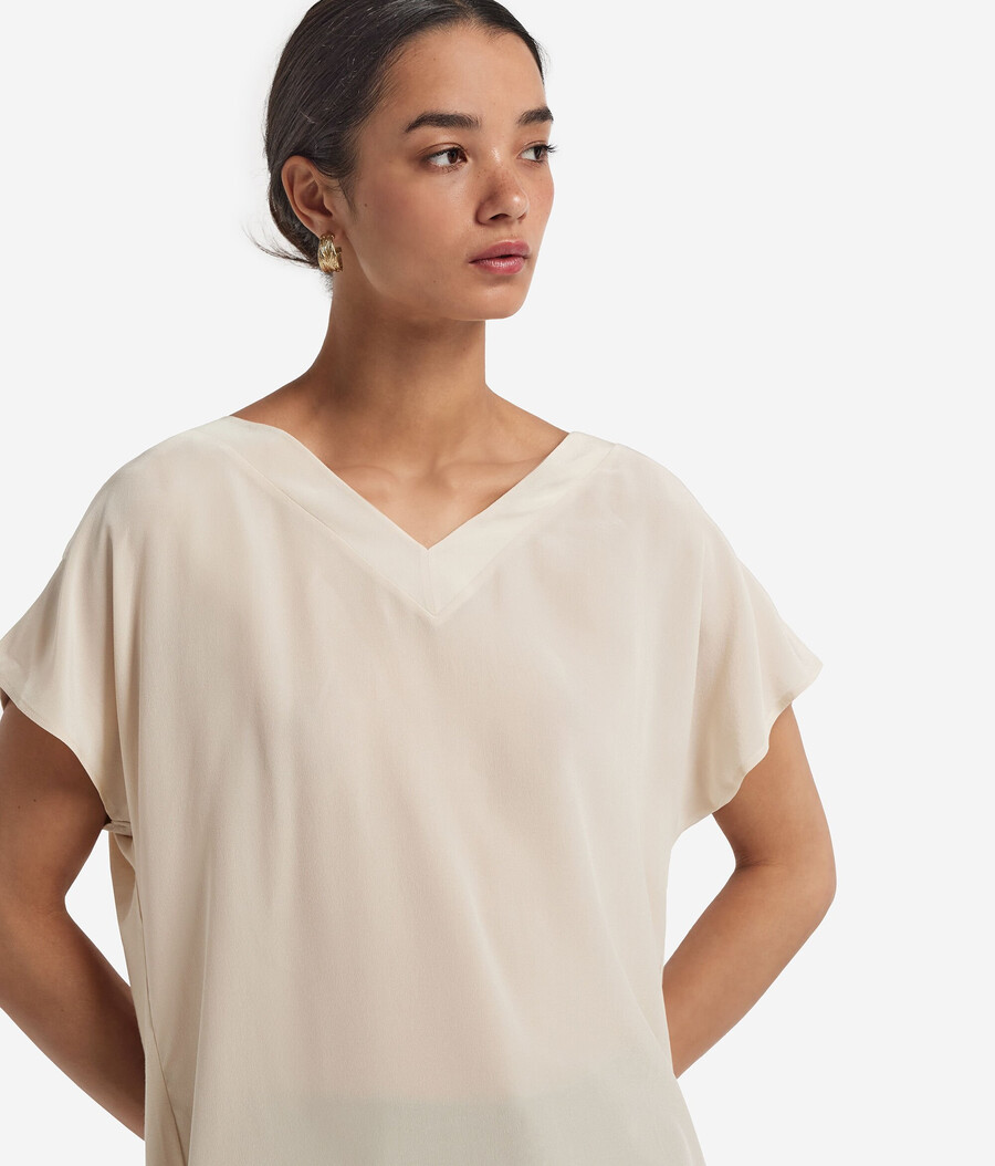 t-shirt kimono in seta con scollo a v