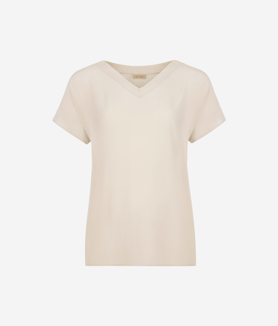 t-shirt kimono in seta con scollo a v