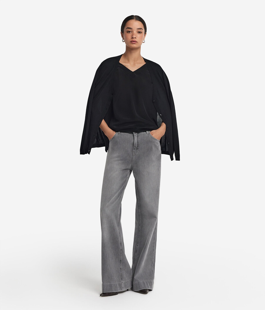 t-shirt kimono in seta con scollo a v