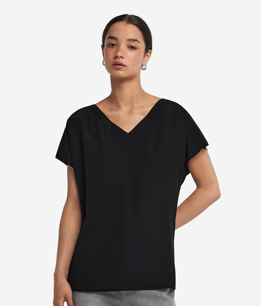 t-shirt kimono in seta con scollo a v
