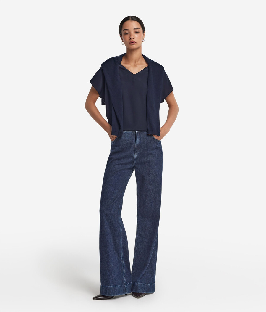t-shirt kimono in seta con scollo a v