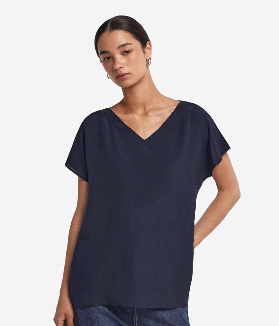 t-shirt kimono in seta con scollo a v