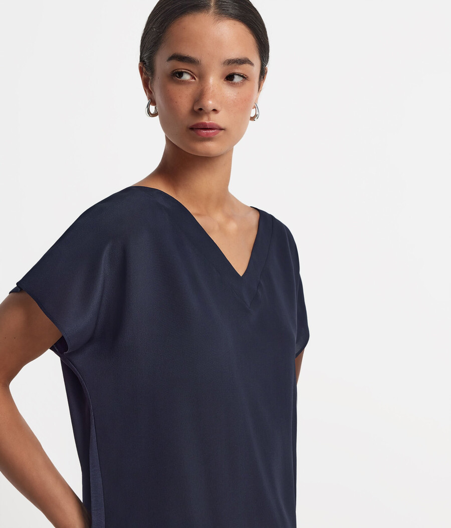 t-shirt kimono in seta con scollo a v