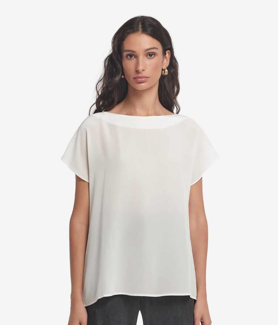 t-shirt con scollo a barca in seta e modal