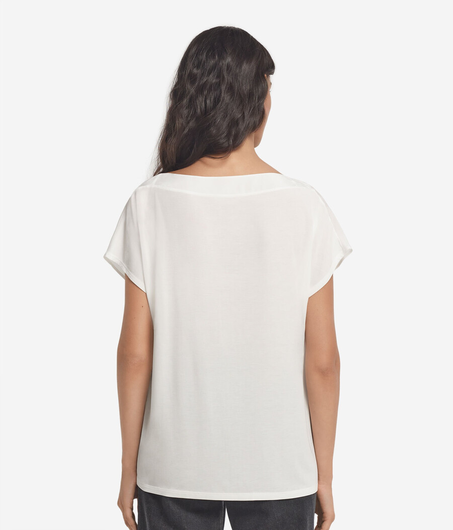 t-shirt con scollo a barca in seta e modal