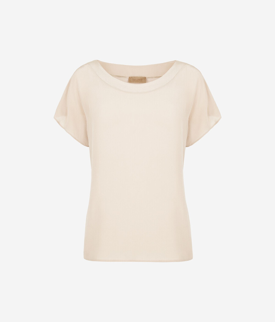 t-shirt con scollo a barca in seta e modal