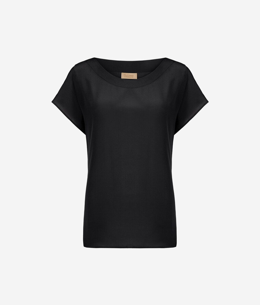 t-shirt con scollo a barca in seta e modal