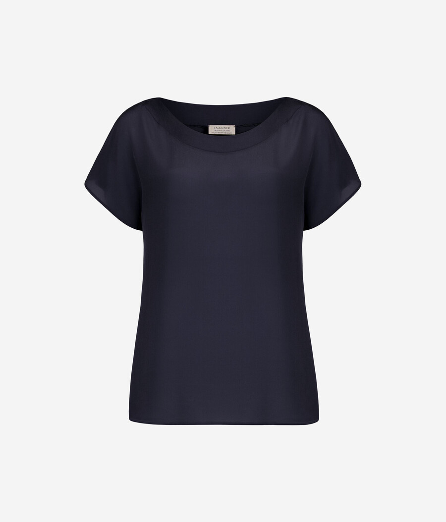 t-shirt con scollo a barca in seta e modal