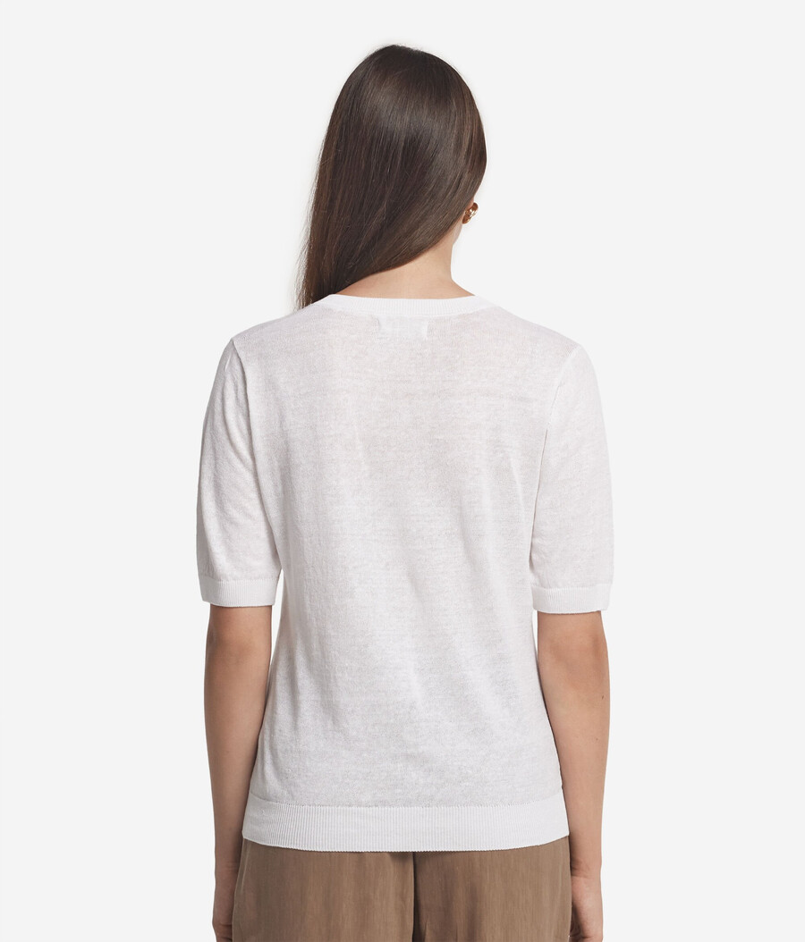 t-shirt con scollo a v in lino e cotone