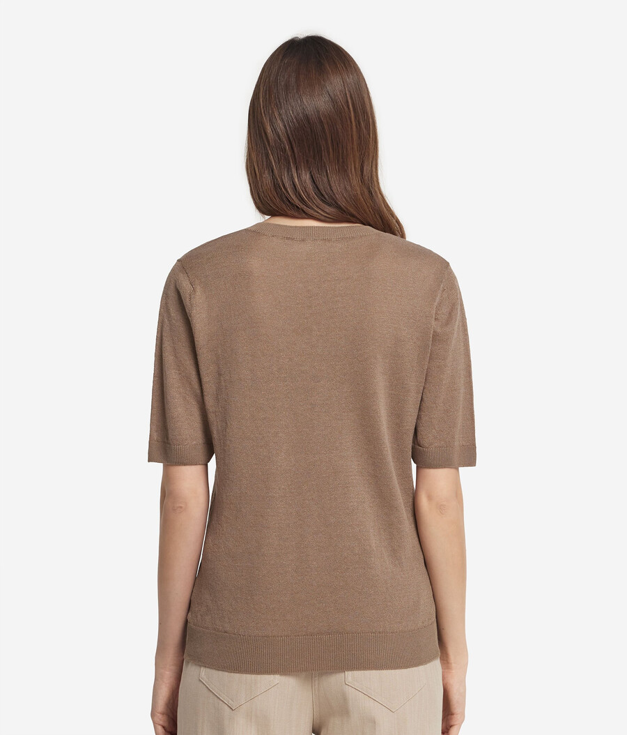 t-shirt con scollo a v in lino e cotone