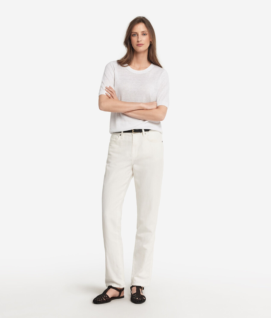 t-shirt girocollo in cotone e lino