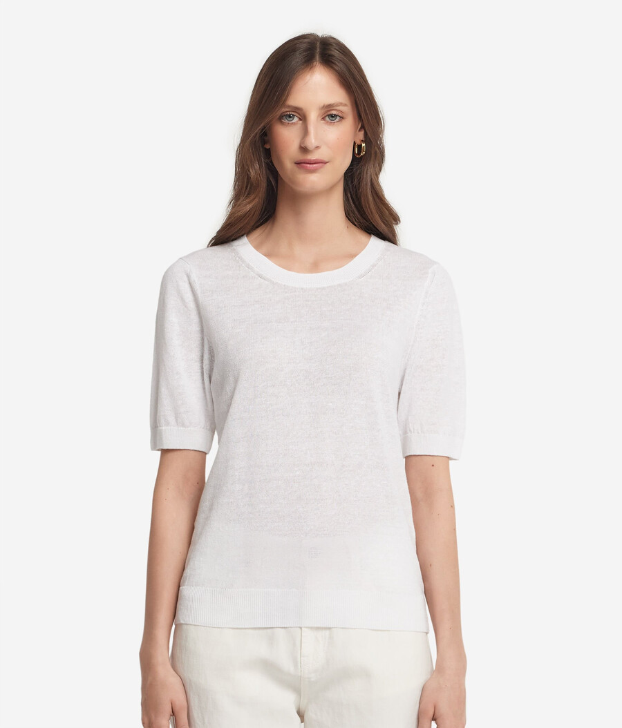 t-shirt girocollo in cotone e lino