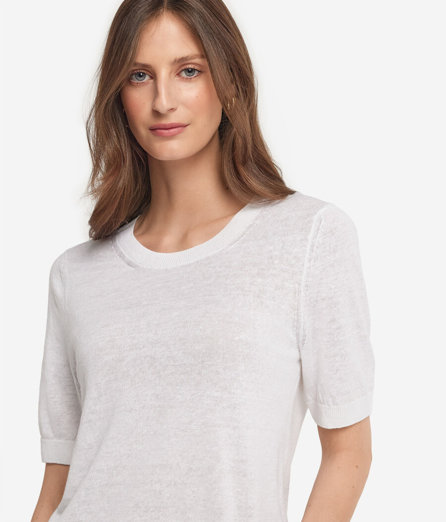 t-shirt girocollo in cotone e lino