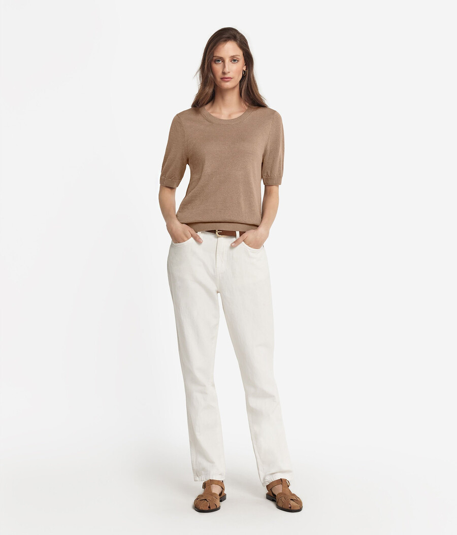 t-shirt girocollo in cotone e lino