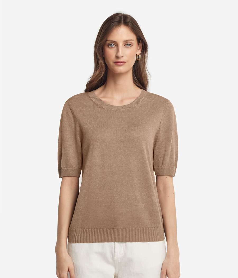 t-shirt girocollo in cotone e lino