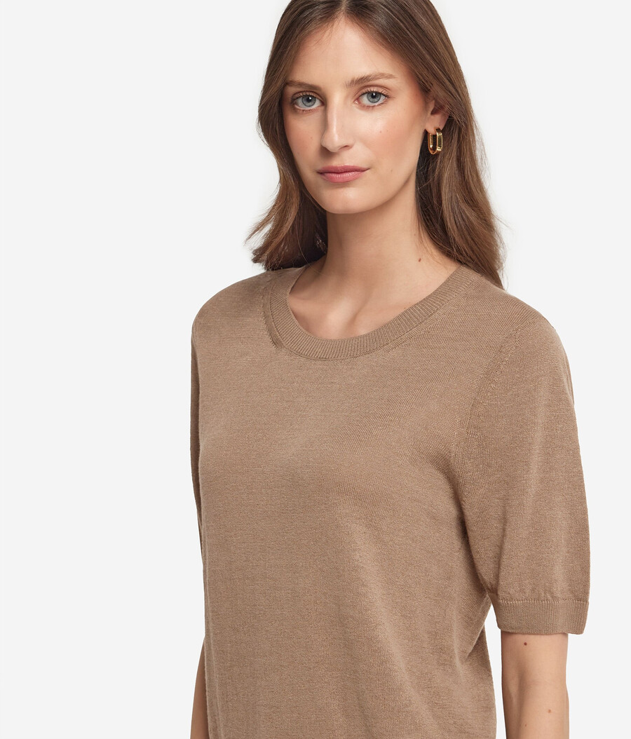 t-shirt girocollo in cotone e lino