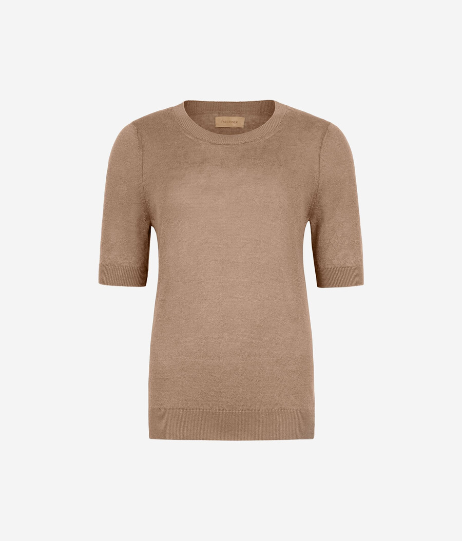t-shirt girocollo in cotone e lino